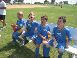 Youth soccer team in custom soccer jerseys